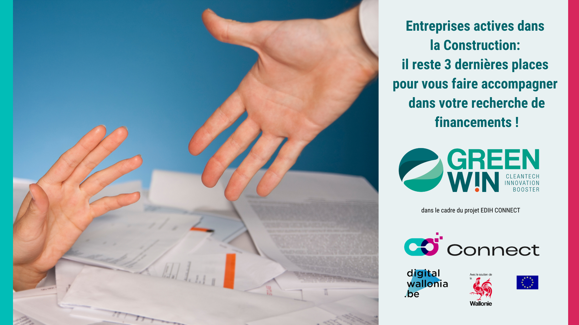 Entreprises actives dans la Construction: faites-vous aider par GreenWin dans la recherche de financement pour la digitalisation de votre organisation du travail, grâce à l'EDIH CONNECT