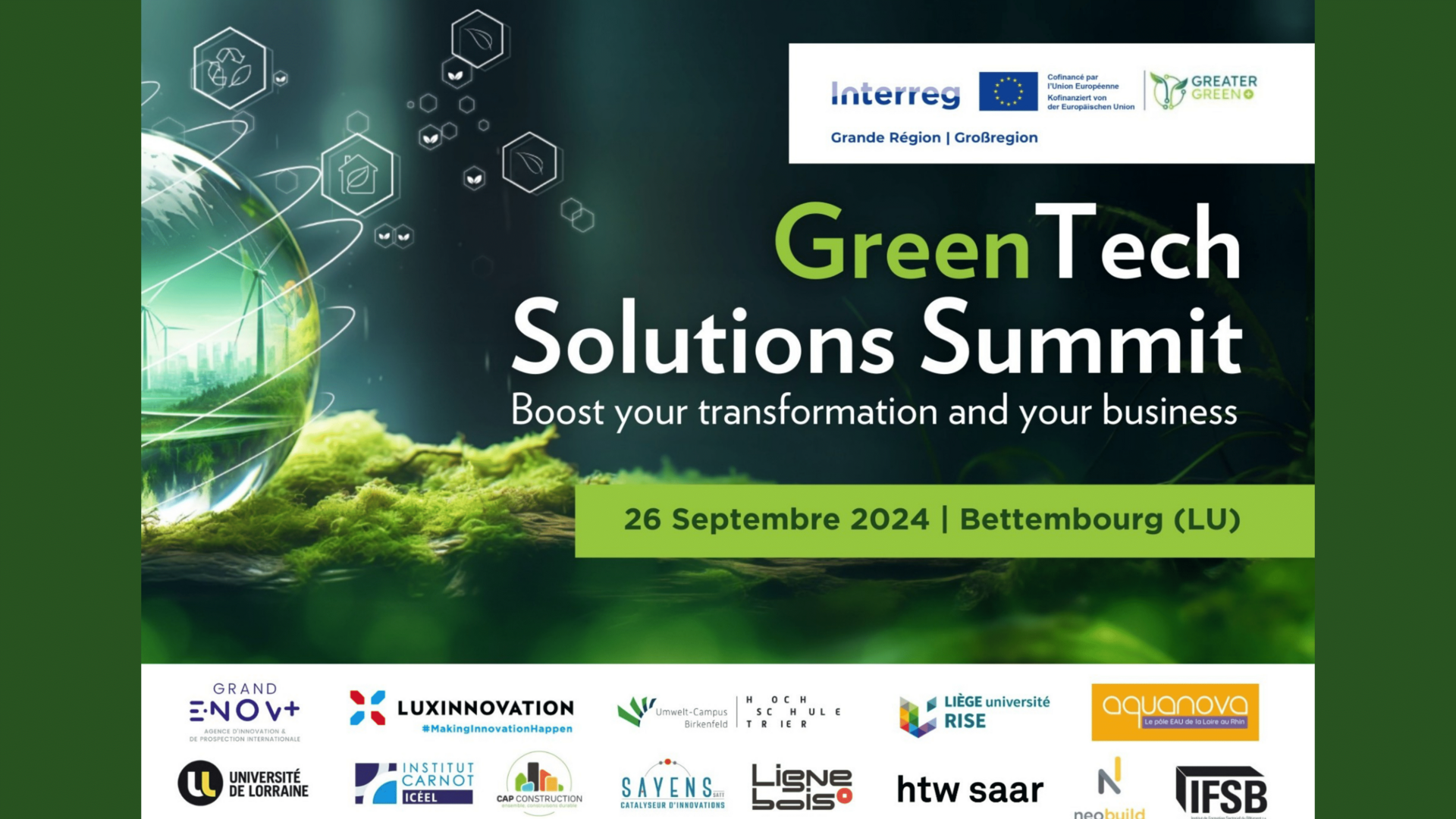 Entreprises wallonnes de la Clean/Green/ClimateTech: Participez au GreenTech Solutions Summit Luxembourg du 26 septembre 2024