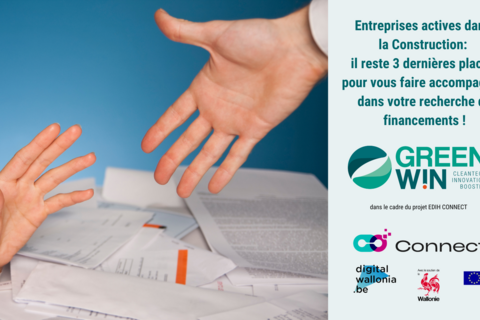 Entreprises actives dans la Construction: faites-vous aider par GreenWin dans la recherche de financement pour la digitalisation de votre organisation du travail, grâce à l'EDIH CONNECT